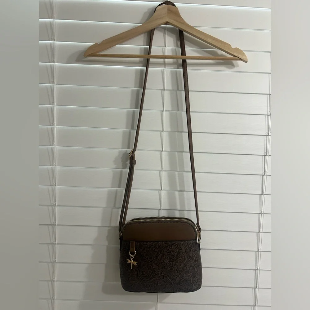 Brown Floral Embossed Crossbody Bag - Picture 1 of 4